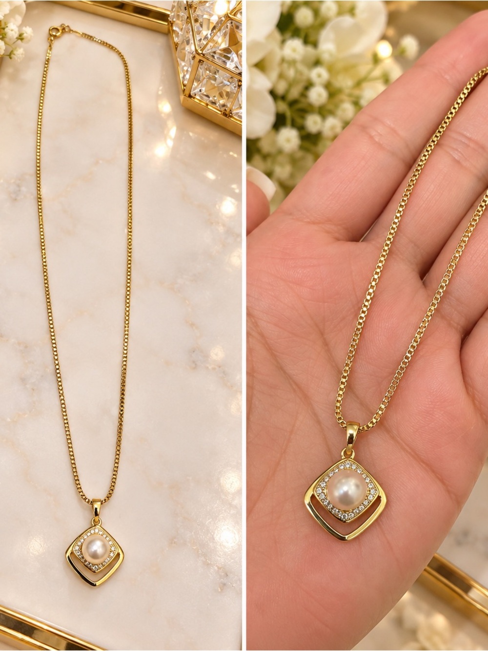 Gold plated Pearl Pendant Necklace - Elegant Women's Jewelry long lasting.